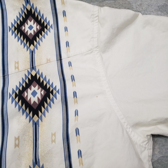 Plains Western Wear Shirt Mens Large White Pockets Pearl Snap Short Sleeve Aztec - Picture 6 of 10